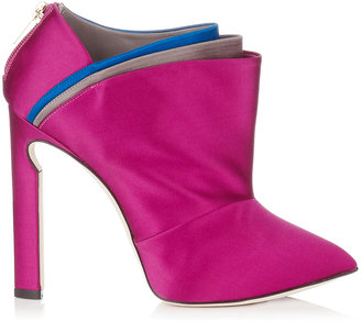 Jimmy Choo Dwyer Dark Orchid and Multi Coloured Folded Satin Ankle Booties