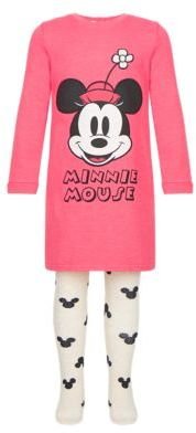 Marks and Spencer Minnie Mouse Sweat Dress & Tights Girls Outfit with StayNEWTM (1-7 Years)