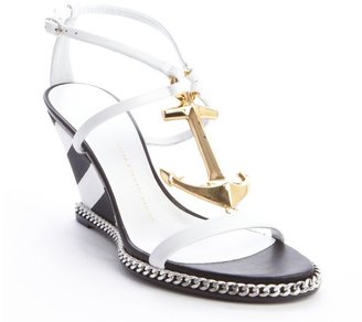 Giuseppe Zanotti white and black leather anchor buckle detail wedge sandals