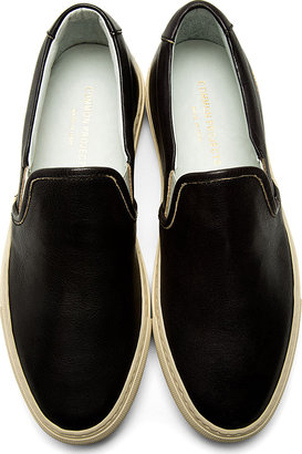 Common Projects Black Leather Slip-On Shoes