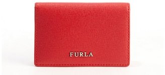 Furla red leather logo imprinted card case