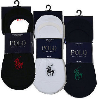 Polo Ralph Lauren 3 Pack No Show Liner Socks Womens Non Slip Heel One Size V301