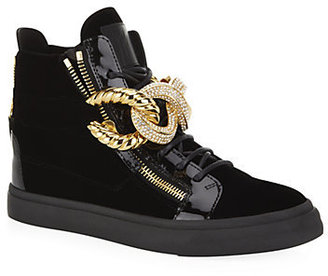 Giuseppe Zanotti Embellished Chain Velvet Sneakers