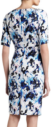 St. John Abstract Paisley Print Stretch Crepe de Chine Dress With Pleats