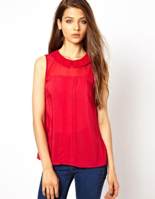 Oasis Lace And Chiffon Collar Top
