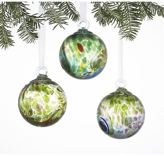 Crate & Barrel Art Glass Green Ball Ornaments Set of Three