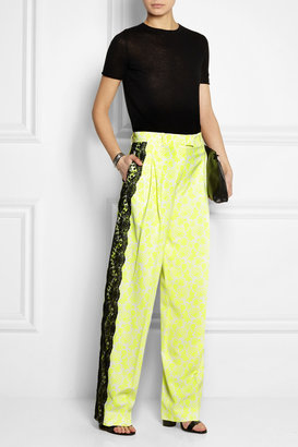Christopher Kane Lace-trimmed printed stretch-crepe wide-leg pants