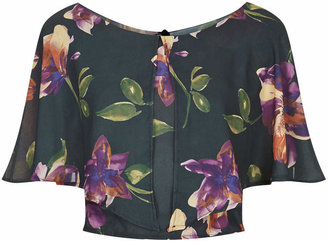 Rare **Floral Print Cropped Cape Top