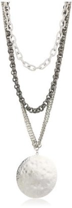 Devon Leigh Bold Silver" Multi-Tiered Rhodium Dipped Medallion Necklace