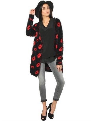 Space Style Concept Techno Blend Jacquard Lips Cardigan