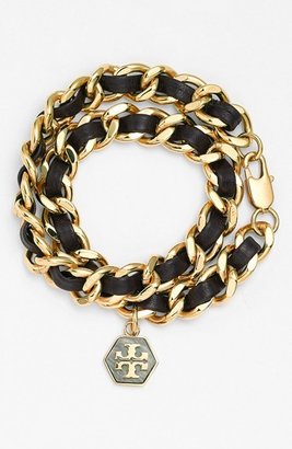 Tory Burch Leather & Chain Link Wrap Bracelet