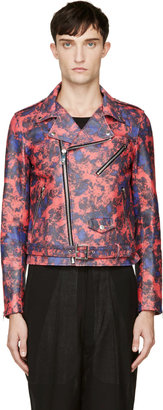 John Lawrence Sullivan Red & Blue Abstract Leather Biker Jacket