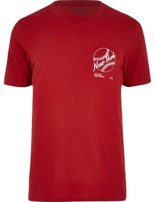 River Island Red New York baseball print t-shirt