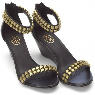 Black Diamond ASH Footwear Gold Stud Low Wedge Sandals