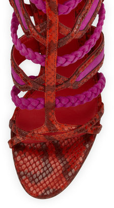 Brian Atwood Elisa Python Tie-Back Sandal, Orange/Pink