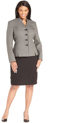 Le Suit Plus Size Textured-Blazer Skirt Suit