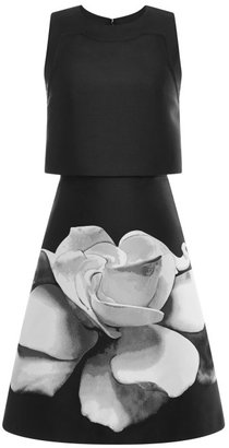 Carolina Herrera Photographic Rose Jacquard Dress Black/White/Grey