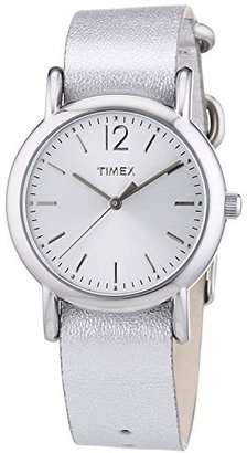 Timex Women's T2P3449J Weekender Metallic Silver Slip-Thru Leather Strap Watch