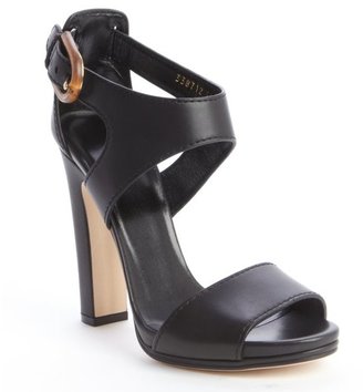 Gucci black leather bamboo buckle heel sandals