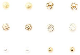 Charlotte Russe Rhinestone & Pearl Sphere Stud Earrings - 6 Pack