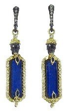 Armenta Thin Elongated Skull and Lapis Earrings with Diamonds