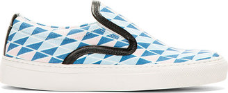 Mother of Pearl Blue Geometric Leather Trim Slip-On Sneakers