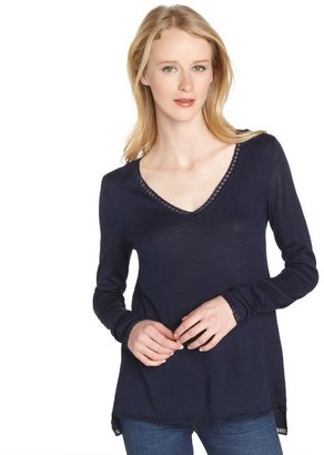 Tahari navy sapphire cotton blend 'Johanna' v-neck sweater
