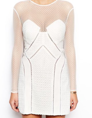 Self Portrait Panelled Dress With Mesh Bodice & Sleeves