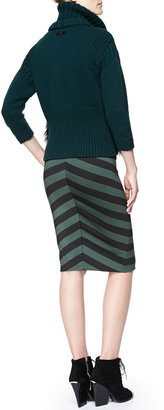 Burberry Striped Short-Sleeve Dress, Deep Green