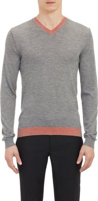 Jil Sander Contrast Rib-Knit V-neck Sweater-Grey