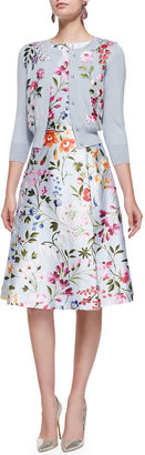 Oscar de la Renta 3/4-Sleeve Floral Embroidered Cardigan & Floral A-Line Dress with Self Belt