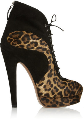 Alaia Leopard-print calf hair and suede ankle boots
