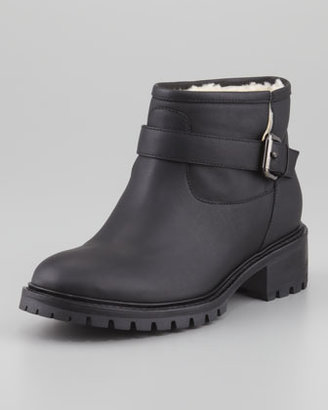 Fendi Shearling-Lined Motorcycle Boot, Black