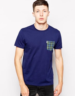 Ben Sherman T-Shirt with Contrast Check Pocket - Navy