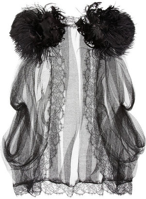 Alberta Ferretti Feather-embellished silk tulle top