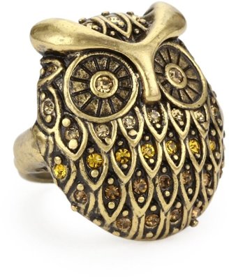 Lucky Brand Glitz Adjustable Rings" Gold-Tone Pave Owl Adjustable Ring