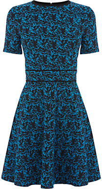Warehouse Patterned Jacquard Dress, Blue Pattern