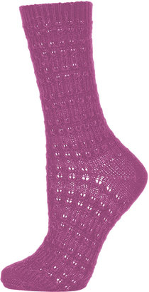 Topshop Magenta textured loop stitch chunky ankle socks. 63% acrylic, 37% polyamide. machine washable.
