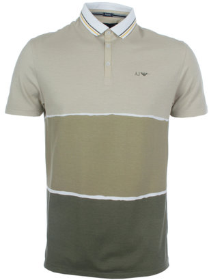 Armani Jeans Beige & Moss Green Block Design Pique Polo Shirt