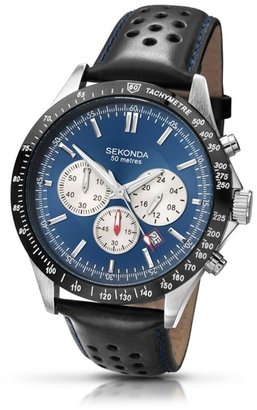 Sekonda Men's black leather strap chronograph watch 3470.28