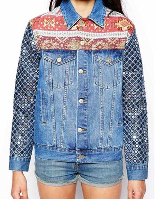 ASOS Denim Boyfriend Jacket with Embellished Sleeve