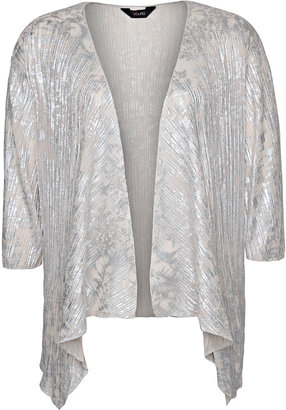 Yours Clothing Cream Silver Foil Print Crinkle Kimono Shrug With Waterfall Front