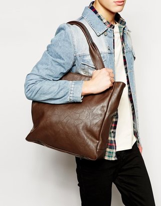 ASOS Tote Bag In Brown Faux Leather