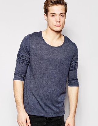ASOS Long Sleeve T-Shirt With Bound Scoop Neck - Navy marl
