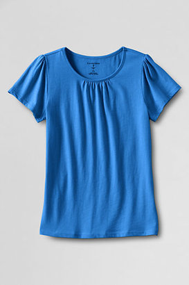 Lands' End Girls' Plus Short Sleeve Gathered Neck T-shirt