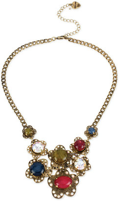Betsey Johnson Gold-Tone Multicolor Bead Frontal Necklace