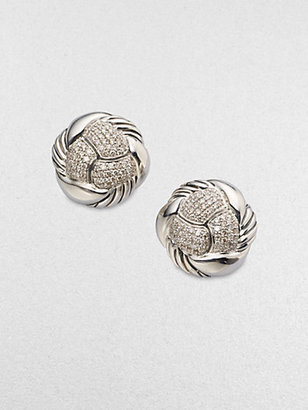 David Yurman Diamond Accented Sterling Silver Woven Button Earrings