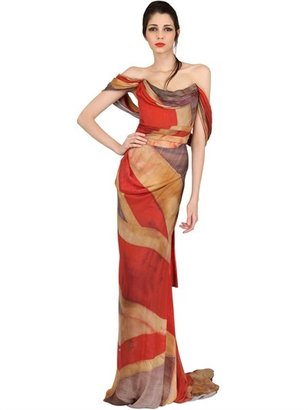 Vivienne Westwood Union Jack Dyed Silk Crepe Long Dress
