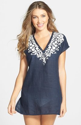 Tory Burch 'Issy' Embroidered Linen Cover-Up Tunic