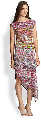 BCBGMAXAZRIA Jennifer Printed Stretch Jersey Asymmetrical Dress